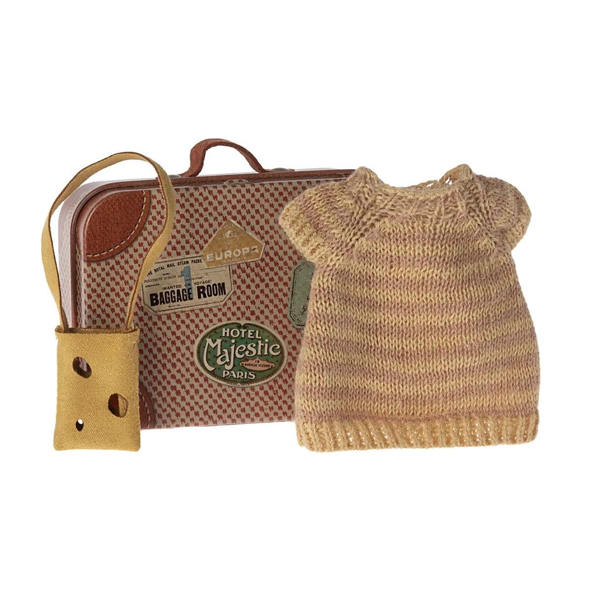 Maileg gestricktes Kleid und Tasche im Koffer für Große Schwester Maus