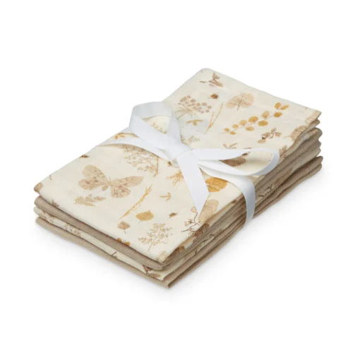 Cam Cam Musselin Waschlappen „Butterflies / Latte“, 4er-Set, 30x30cm, GOTS