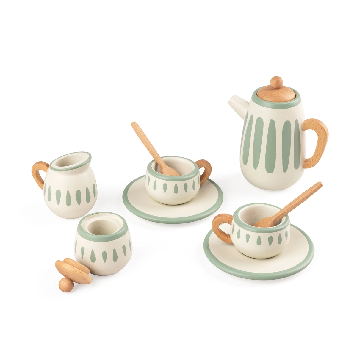Sebra Tee-Set aus Holz, classic white/sage, 11-teilig