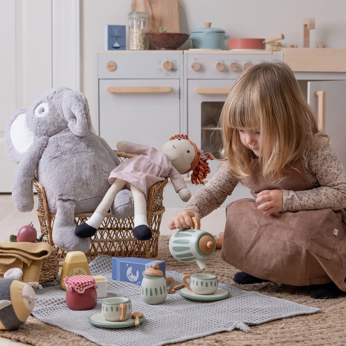 Sebra Tee-Set aus Holz, classic white/sage, 11-teilig