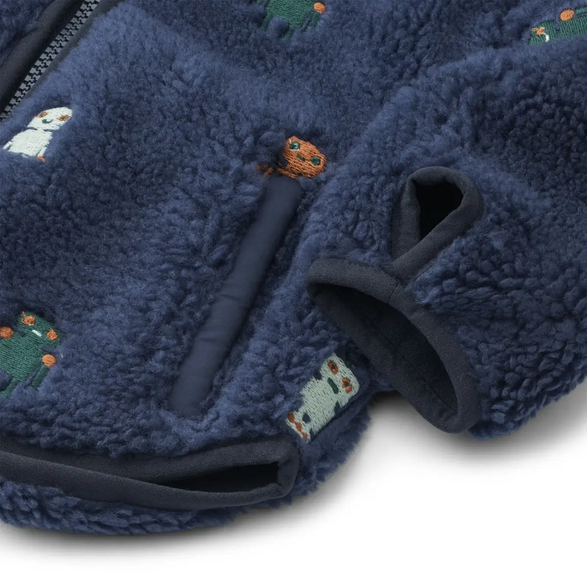 Liewood Mara Sherpa Jacke mit Kapuze und Ohren „Robots / Indigo blue“