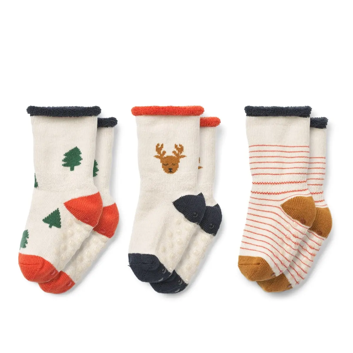 Liewood Antirutsch-Socken Eloy „Holiday reindeer / Sandy mix“, 3er-Set