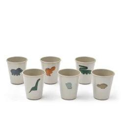 Liewood Kinder-Becher Lana „Dinosaurier / Nebelgrau“ aus PET, 6er-Set