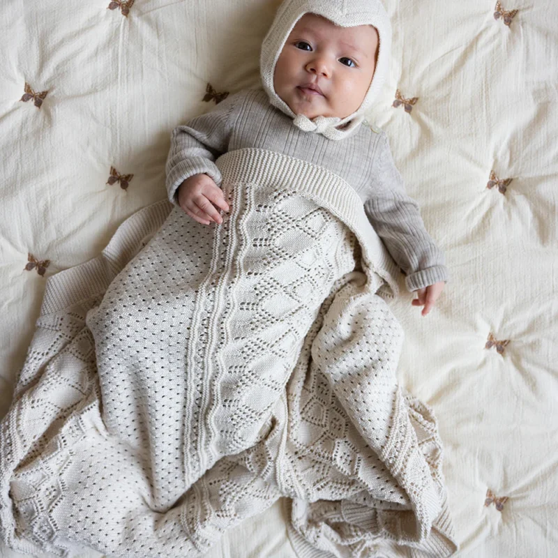 Cam Cam Pointelle Strick Babydecke „Off White“, GOTS, 80x100cm