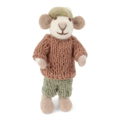 Gry & Sif Bauernmaus „weiße Maus / staubrotes Hemd und grüne Hose“ 11cm