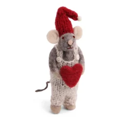 Gry & Sif Weihnachtsmaus „graue Maus / Junge mit Herz“ 12cm