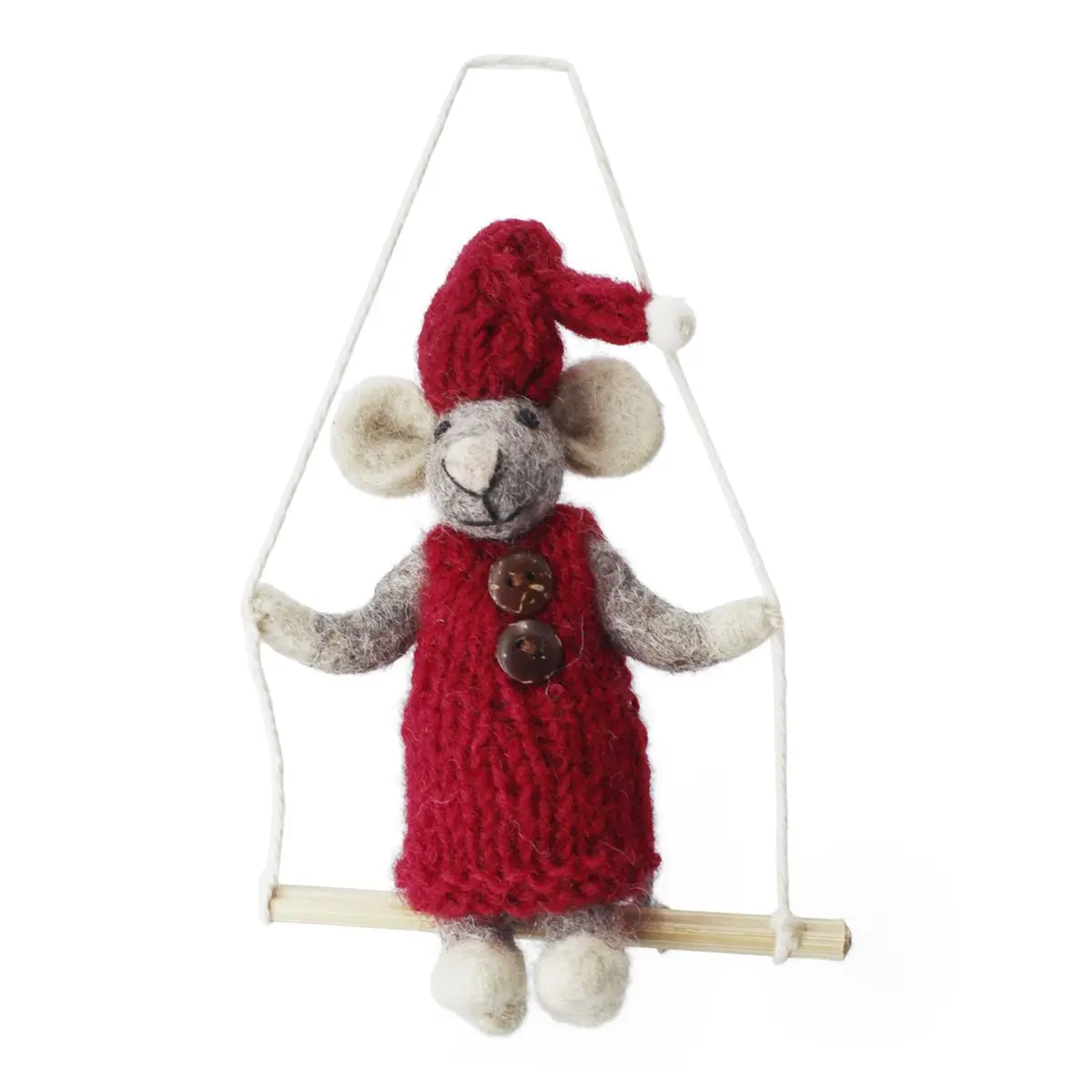 Gry & Sif Weihnachtsmaus „graue Maus / Trapez und rotem Kleid“ 12cm