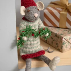 Gry & Sif Weihnachtsmaus „graue Maus / Weihnachtsgirlande“ 27cm