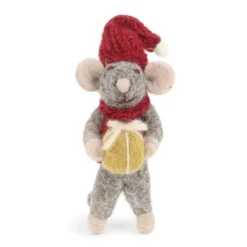 Gry & Sif Weihnachtsmaus „graue Maus / goldenes Geschenk“ 10cm