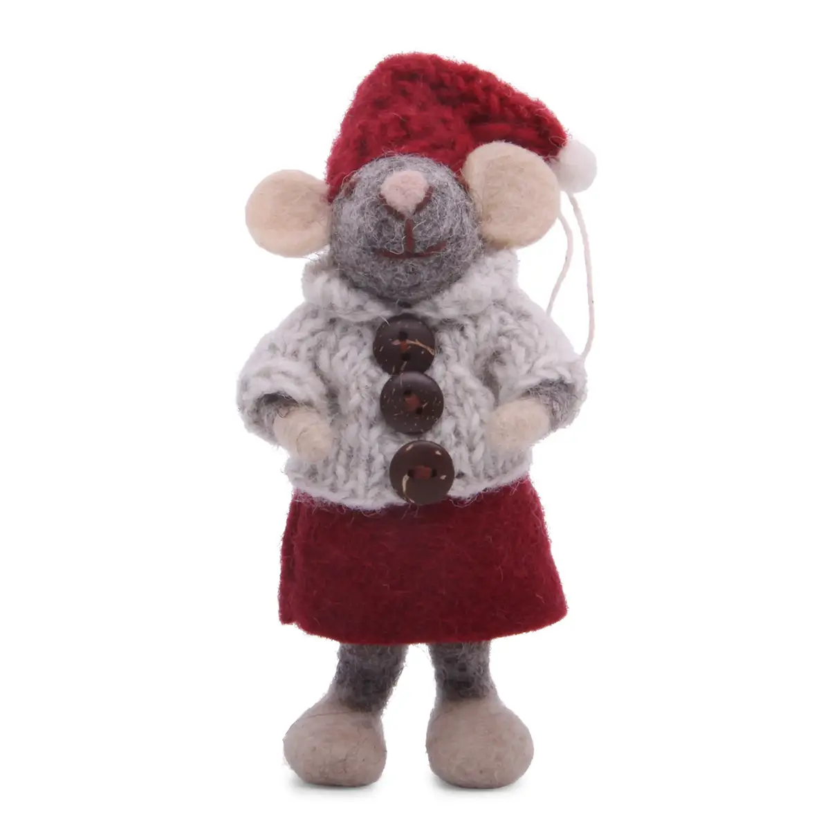 Gry & Sif Weihnachtsmaus „graue Maus / graue Jacke und roter Rock“ 12cm