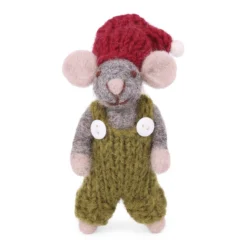 Gry & Sif Weihnachtsmaus „graue Maus / piniengrüne Hose“ 10cm