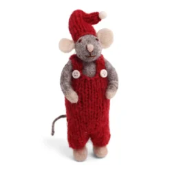 Gry & Sif Weihnachtsmaus „graue Maus / rote Latzhose“ 12cm