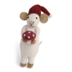 Gry & Sif Weihnachtsmaus „weiße Maus / Fliegenpilz“ 10cm