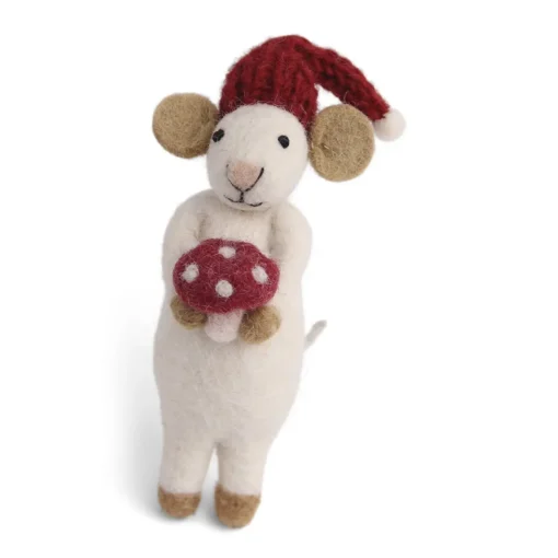 Gry & Sif Weihnachtsmaus „weiße Maus / Fliegenpilz“ 10cm