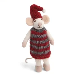 Gry & Sif Weihnachtsmaus „weiße Maus / gestreiftes Kleid“ 15cm
