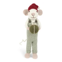 Gry & Sif Weihnachtsmaus „weiße Maus / hellgrüne Hose mit Geschenk“ 27cm