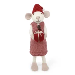 Gry & Sif Weihnachtsmaus „weiße Maus / rosa Kleid mit Geschenk“ 27cm