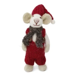 Gry & Sif Weihnachtsmaus „weiße Maus : rote Latzhose und Mütze“ 12cm