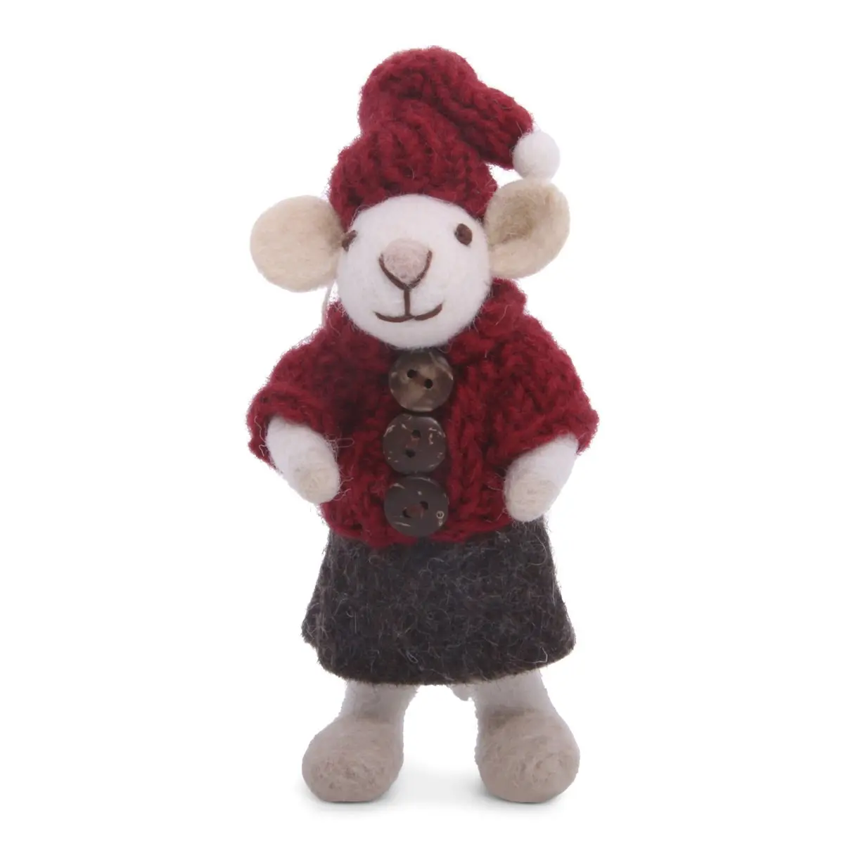 Gry & Sif Weihnachtsmaus „weiße Maus : rote Strickjacke und Mütze“ 12cm