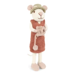 Gry & Sif Weihnachtsmaus „weiße Maus : staurotes Kleid und Strickzeug“ 27cm