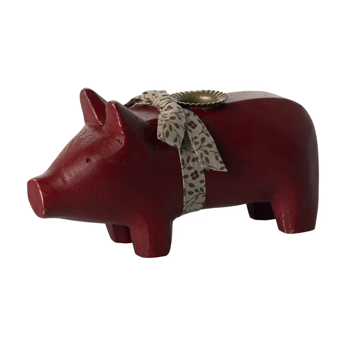 Maileg Holzschwein, roter Kerzenhalter, medium, 1-flammig, 18cm