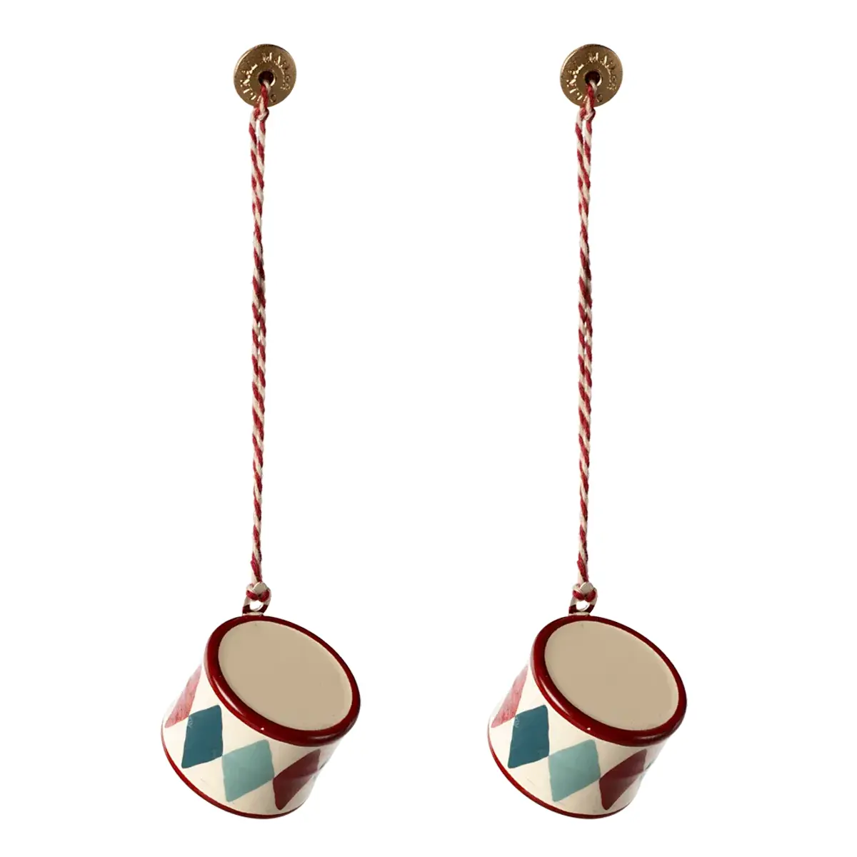 Maileg Weihnachtsbaumschmuck 2er-Set Metall Trommel „klassisches rot“ 2,5cm