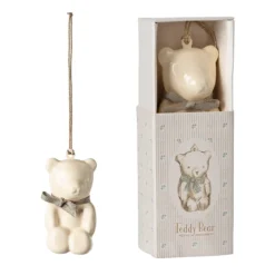 Maileg Weihnachtsbaumschmuck Teddybär aus Metall „weiß : blau“ in Schmuckbox 05