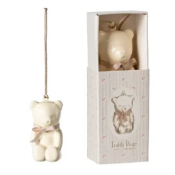 Maileg Weihnachtsbaumschmuck Teddybär aus Metall „weiß : rose“ in Schmuckbox