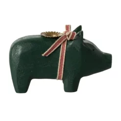 Maileg Holzschwein, dunkelgrüner Kerzenhalter, small, 1-flammig, 10cm