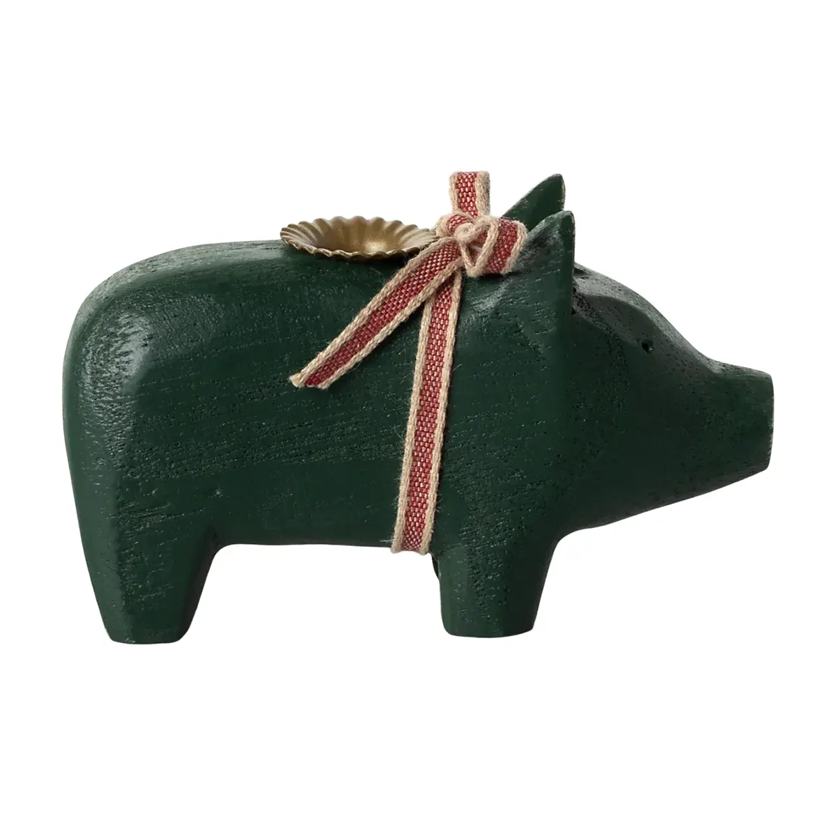 Maileg Holzschwein, dunkelgrüner Kerzenhalter, small, 1-flammig, 10cm