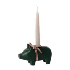 Maileg Holzschwein, dunkelgrüner Kerzenhalter, small, 1-flammig, 10cm