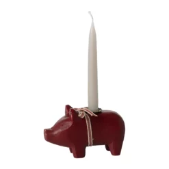 Maileg Holzschwein, roter Kerzenhalter, small, 1-flammig, 10cm
