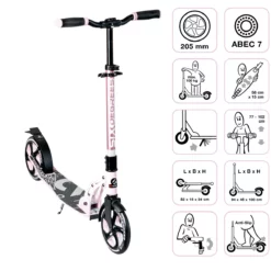 Six Degrees Aluminium Scooter 205 mm - Pastellrosa ohne Testsieger Logo