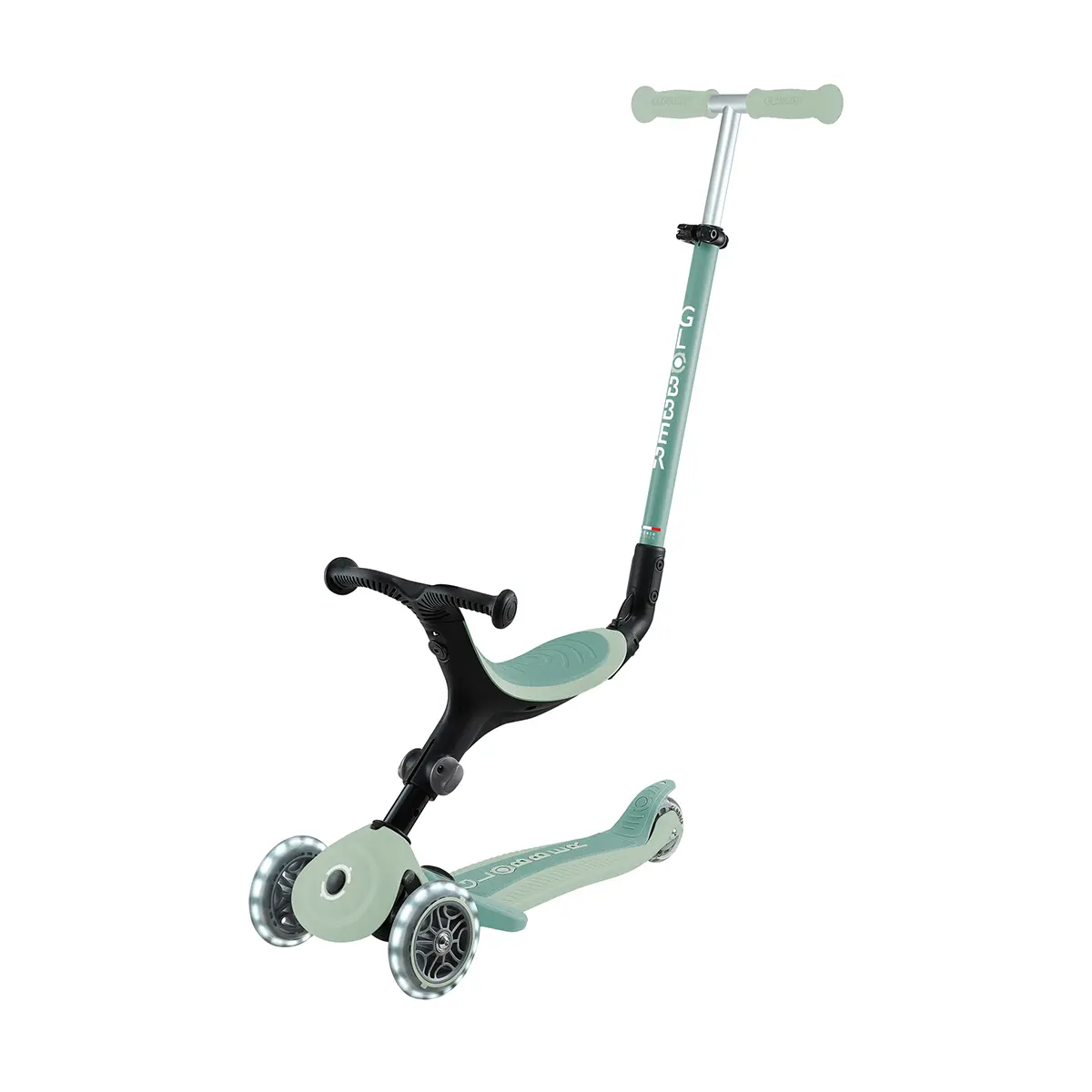Globber 3-in-1 Roller Go-Up Active Lights Eco mit Leuchtrollen – Pistazie, 15M-9J
