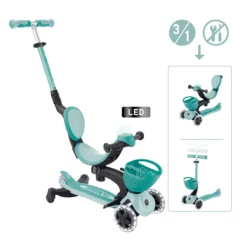 Globber 3-in-1 Roller Go-Up Baby Lights 360º mit Leuchtrollen – Mint, 15M-9J