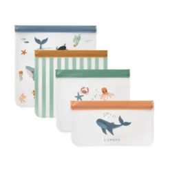 Liewood Mehrweg-Aufbewahrungsbeutel Clive „Sea creature / Sandy“ 4-teilig