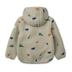 Liewood Mara Sherpa Jacke mit Kapuze und Ohren „Dino / Nebelgrau embroidery“