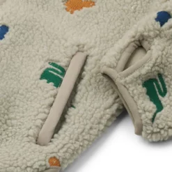 Liewood Mara Sherpa Jacke mit Kapuze und Ohren „Dino / Nebelgrau embroidery“