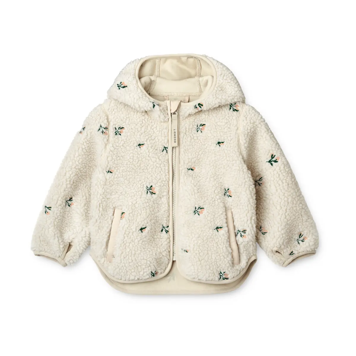 Liewood Mara Sherpa Jacke mit Kapuze und Ohren „Peach / Sandy Embroidery“