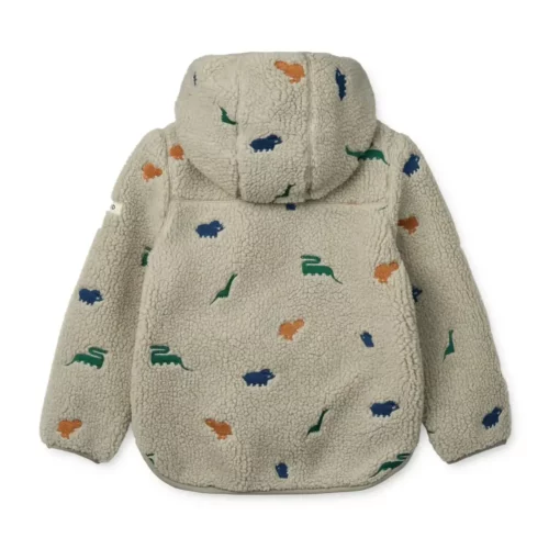 Liewood Mara Sherpa Jacke mit Kapuze „Dinosaur / Nebelgrau embroidery“