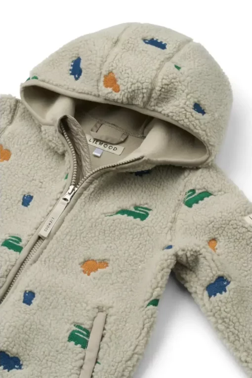 Liewood Mara Sherpa Jacke mit Kapuze „Dinosaur / Nebelgrau embroidery“