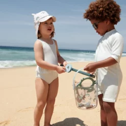 Liewood Max Schwimm-Jumpsuit „Pure sky / Creme de la creme“, Seersucker