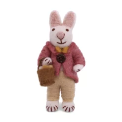 Gry & Sif Hasenfamilie „weißer Hase mit Jacke, Fliege und Eierkorb“ H13cm