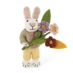 Gry & Sif Hasenfamilie „weißer Hase mit Krawatte und Blumenstrauß“ H11cm