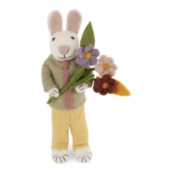 Gry & Sif Hasenfamilie „weißer Hase mit Krawatte und Blumenstrauß“ H27cm