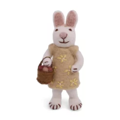 Gry & Sif Hasenfamilie „weißer Hase mit gelbem Kleid und Eierkorb“ H13cm