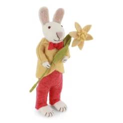 Gry & Sif Hasenfamilie „weißer Hase mit gelber Jacke und Narzisse“ H27cm