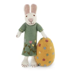 Gry & Sif Hasenfamilie „weißer Hase mit grünem Kleid und gr. Osterei“ H27cm