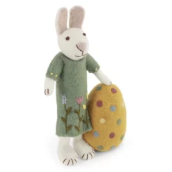 Gry & Sif Hasenfamilie „weißer Hase mit grünem Kleid und gr. Osterei“ H27cm