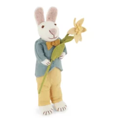 Gry & Sif Hasenfamilie „weißer mit blauer Jacke und Narzisse“ H27cm